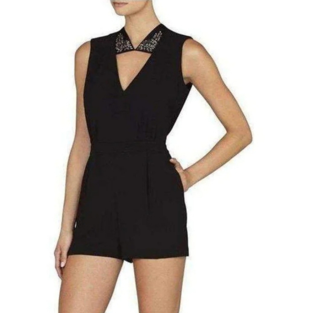 BCBGMAXAZRIA Brittany Jeweled Collar Romper Size 8